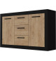Buffet STONE INDUS 2 Portes + 3 Tiroirs - Mélaminé chene rustique et noir - Style industriel - L147 x P37 x H89 cm