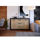 Buffet STONE INDUS 2 Portes + 3 Tiroirs - Mélaminé chene rustique et noir - Style industriel - L147 x P37 x H89 cm