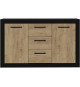 Buffet STONE INDUS 2 Portes + 3 Tiroirs - Mélaminé chene rustique et noir - Style industriel - L147 x P37 x H89 cm