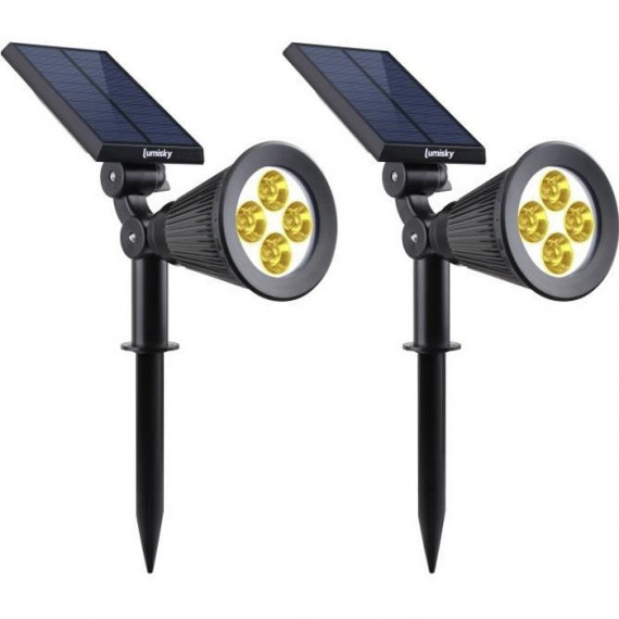 LUMI JARDIN Lot de 2 projecteurs Spot lumineux solaire a LED Spiky - Lumiere blanc chaud - 34 cm