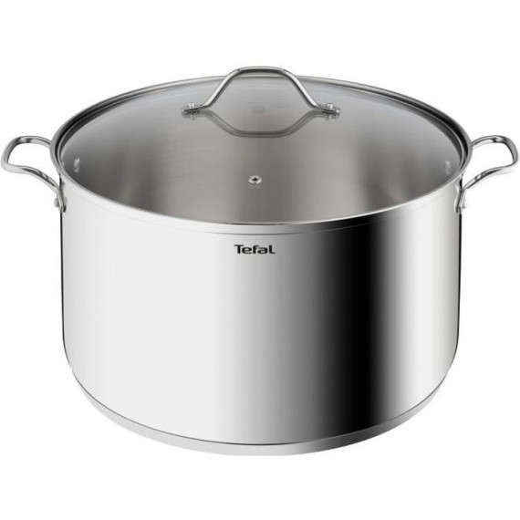 TEFAL B8647504 Marmite 36 cm inox, Tous feux dont induction, 17,5L, Poignées robustes, Couvercle verre, Intuition XL