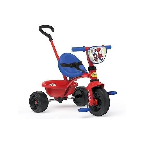 Smoby - Tricycle Be Fun - Spidey - Evolutif de 15 mois a 3 ans - Canne parentale réglable sur 3 positions - Ceinture de sécurité