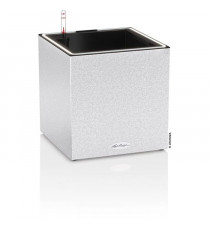 Pot de fleur LECHUZA Canto Stone Cube 30 - kit complet LED, blanc quartz