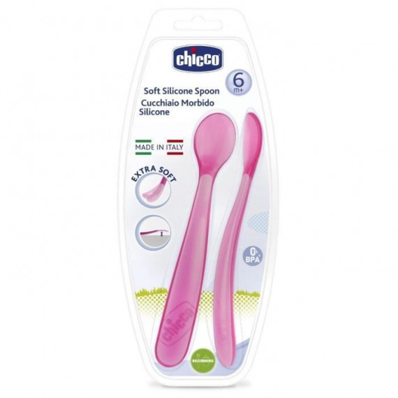 CHICCO Mes premieres cuilleres souples bout silicone x2 Rose