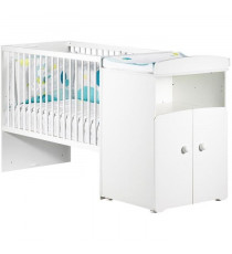 Lit bébé combiné évolutif - BABY PRICE - Basic - Blanc - Bouton coeur blanc -60 x 120 cm