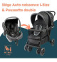 Poussette double jumeaux - BAMBISOL - Combiné Poussette Double + Siege Auto I-size - 4 roues - Noir