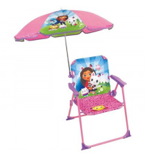 Mobilier de jardin - FUN HOUSE - Chaise pliante Gabby et la Maison Magique H.53 x L.38,5 x P.37,5 cm avec parasol 65 cm