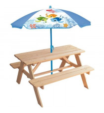 Mobilier de jardin - FUN HOUSE - Table pique-nique en bois Ma Petite Carapace H.53xL.95xP.100 cm avec parasol tortue H.125x10…