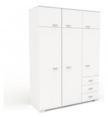 Armoire de chambre contemporaine blanche - COSMOS - L 146 cm - 6 portes, 3 tiroirs