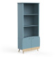 Bibliotheque 2t / 2p FIRMIANA - style scandinave - coloris : bleu orage & bois naturel - 77.4 x 36.6 x 177 cm - DEMEYERE