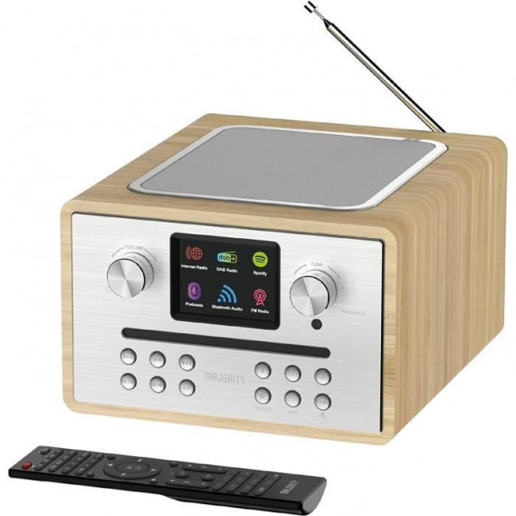 MAJORITY HOMERTON 2 - Radio INTERNET/DAB+/FM - Lecteur CD - Spotify Connect - Bluetooth/USB - Double alarme - Coloris Chene