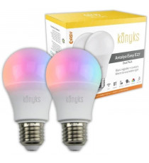 2 Ampoules LED - KONYKS - Antalya Easy E27 Dual Pack - Wifi + Bt - 11 W - Couleurs + Blanc - Compatible Alexa / Google Home