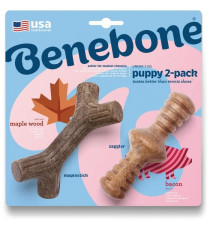 Benebone Puppy Lot de 2 Jouets a mâcher pour chiots durables saveur bacon, bois d'érable véritable