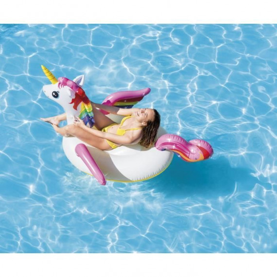 Bouée gonflable Licorne Magique a Chevaucher - INTEX - Dimensions 201x140x97cm - 2 poignées de maintien