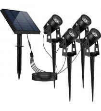 Quatre spots solaires 4 en 1 a piquer ou a fixer - LUMISKY - ROUNDY - H27 cm - LED blanc froid