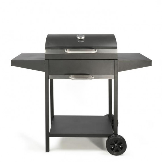 Barbecue a charbon avec desserte - LIVOO - DOC250 - Thermometre intégré - 119 x 50 x 101 cm - Structure en acier peint - Noir