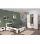 Chambre complete adulte - DREAM - Lit 140x190/200 cm + 2 chevets + armoire - Décor blanc et chene - PARISOT