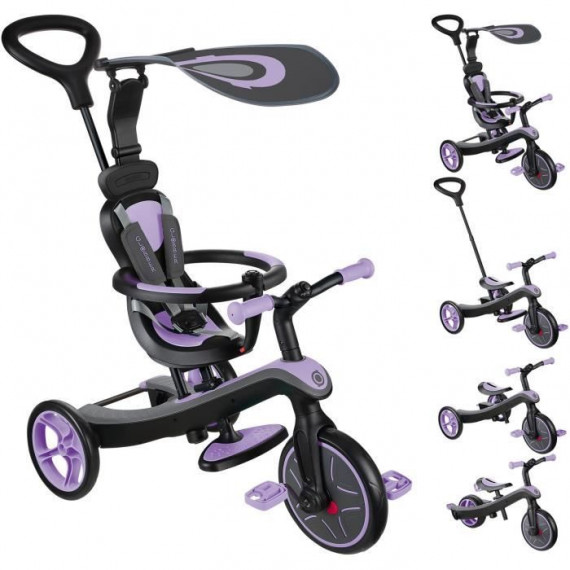 Tricycle évolutif EXPLORER 4 EN 1 - GLOBBER - Iris - Draisienne - de 10 mois a 5 ans - Montage sans outils