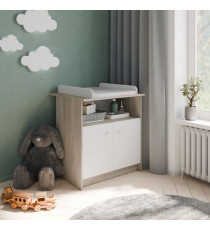 Commode a langer 2 portes, 1 niche - HELICIA - Blanc mat & Chene kronberg - 79,6 x 70 x 94,4 cm - DEMEYERE