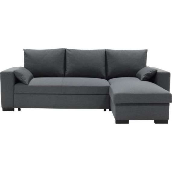 Canapé d'angle convertible - MORGAN CV RV Neve - 3 places - Anthracite avec coffre et coussins déco - CONFORTEAM