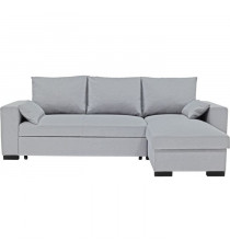 Canapé d'angle convertible - MORGAN CV RV Neve - 3 places - Gris clair avec coffre et coussins déco - CONFORTEAM