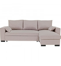Canapé d'angle convertible - MORGAN CV RV Neve - 3 places - Beige avec coffre et coussins déco - CONFORTEAM