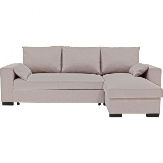 Canapé d'angle convertible - MORGAN CV RV Neve - 3 places - Beige avec coffre et coussins déco - CONFORTEAM
