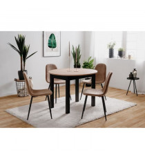 Table a manger extensible ronde COBURG - Décor chene artisan et noir - L 100-140 x H76 x p100 cm - Allonge incluse dans l'emb…