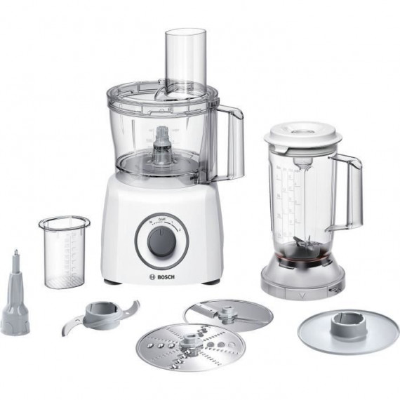 Robot multifonction BOSCH MultiTalent3 - Blanc - 800 W -  2 vitesses et pulse - Bol mélangeur 2,3 L - Bol mixeur 1 L - 2 disques