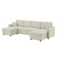 Canapé d'angle convertible panoramique + 2 coffres de rangement + 2 coussins - Tissu Beige - L 300 x P 148 x H 83 cm - OWENS