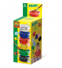 Gouache (6x45ml) - SES CREATIVE - Six couleurs : rouge, bleu, blanc, noir, vert et jaune.