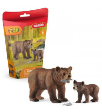 SCHLEICH -  42473  WILD LIFE Figurines d'Animaux Réalistes Maman grizzly avec ourson - Set de Jouets Animaux Durables