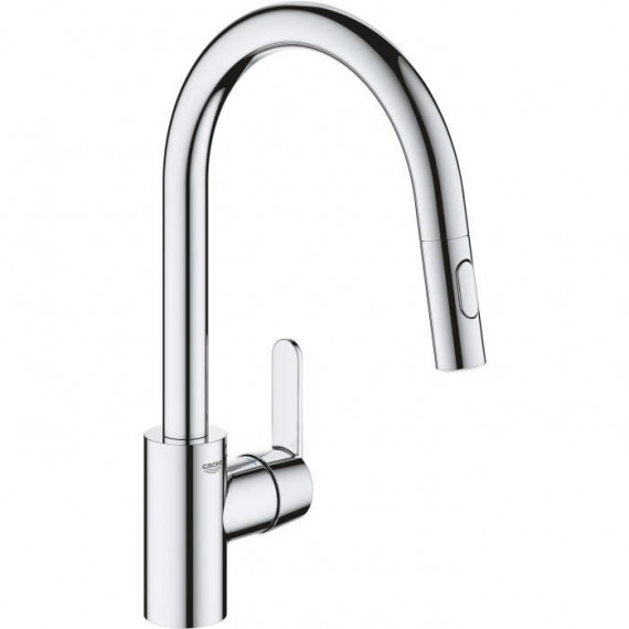 GROHE Robinet de cuisine évier Get, robinet avec douchette extractible, bec en forme de U, inverseur 2 jets, Supersteel, 3148…