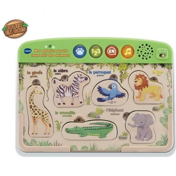 VTECH - Mon Premier Puzzle Interactif des Animaux - Jouet Bois FSC