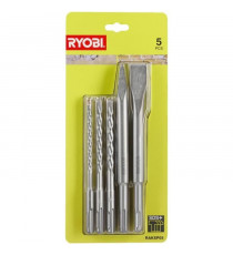 RYOBI Kit 3 forets (6 mm, 8 mm, 10 mm) et 2 burins SDS+ (1 pointe et 1 plat) RAKSP05