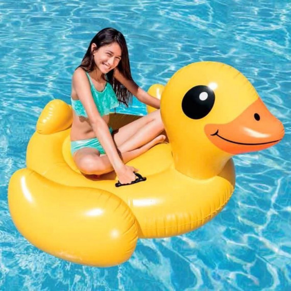 Bouée gonflable Canard Jaune a Chevaucher - INTEX - Jeux de Piscine - 2 poignées de maintien