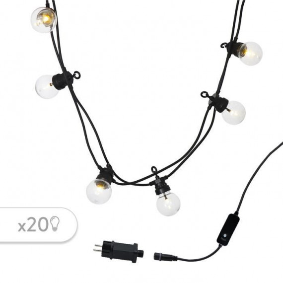 LUMI JARDIN Guirlande lumineuse extérieure connectable Party Clear - 20 globes guinguette - LED - 9,6 m - Blanc chaud
