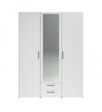 Armoire chambre VARIA - Panneaux de particules - Décor blanc - 3 portes  + 2 tiroirs + miroir - L 150 cm x P 51,7 cm x H 200 cm