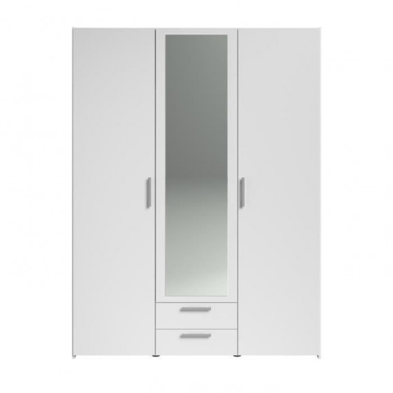 Armoire chambre VARIA - Panneaux de particules - Décor blanc - 3 portes  + 2 tiroirs + miroir - L 150 cm x P 51,7 cm x H 200 cm