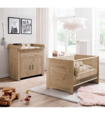 Chambre bébé Duo : Lit 70 x 140 cm + Commode a langer AHOI - Chene - TREND TEAM