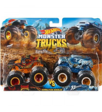 HOT WHEELS Monster Trucks Méga Roues et Méga Amortisseurs - Double Démolition - 2 Véhicules Échelle 1:64 (modeles aléatoires)