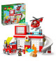 LEGO 10970 DUPLO La Caserne Et L'Hélicoptere des Pompiers, Jouet de Camion, Motricité, Grandes Briques, Cadeau Enfants Des 2 Ans