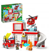 LEGO 10970 DUPLO La Caserne Et L'Hélicoptere des Pompiers, Jouet de Camion, Motricité, Grandes Briques, Cadeau Enfants Des 2 Ans