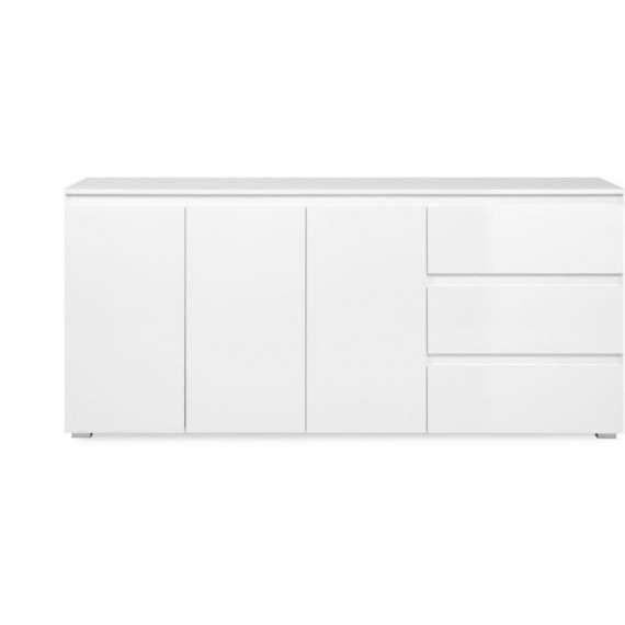 Buffet Capetown - Décor blanc brillant - Panneaux de particules - 3 portes - 3 étageres - 3 tiroirs - 179 x 80,5 x 40 cm