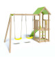 Aire de jeux EASY XPERIENCE, Plateforme 0,90m, bac a sable, toboggan 1,73m + extension portique 1,90m,2 balançoires