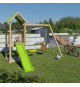 Aire de jeux EASY XPERIENCE, Plateforme 0,90m, bac a sable, toboggan 1,73m + extension portique 1,90m,2 balançoires