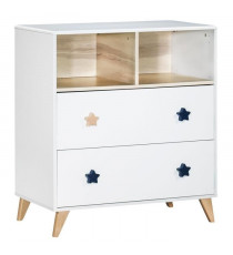 Chambre bébé duo OSLO - Lit 120x60 + Commode a langer 2 tiroirs étoiles - SAUTHON