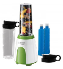 RUSSELL HOBBS 25160-56 Mixeur Blender Nomade 300W Mix & Go, 2 Bouteilles 600ml, 2 Couvercles Transport, 2 Tubes Rafraîchissants