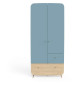 Ens. lit bébé 70 x 140 Kit évolutif, commode 2 tiroirs 3, niches et 1 plan a langer, 1 armoire - FIRMIANA - Bleu / bois - DEM…