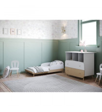 Ens. lit bébé 70 x 140 Kit évolutif, commode 2 tiroirs, 3 niches et 1 plan a langer - FIRMIANA - Scandinave - Blanc/bois - DE…